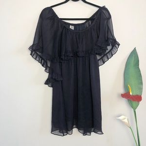 FREE PEOPLE Purple Off Shoulder Ruffle Boho Dress